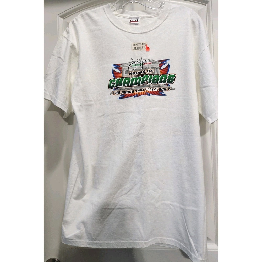 John Force Racing House of Champions NHRA Graphic T-Shirt White Large Anvil NEW